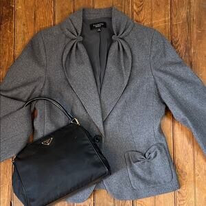 Talbots Kate  Blazer fit wool pleated collar Women's Charcoal  size 10